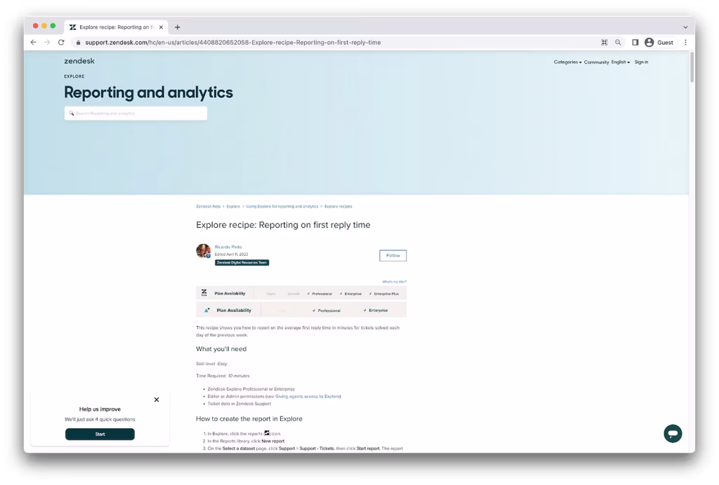Help center example - Zendesk