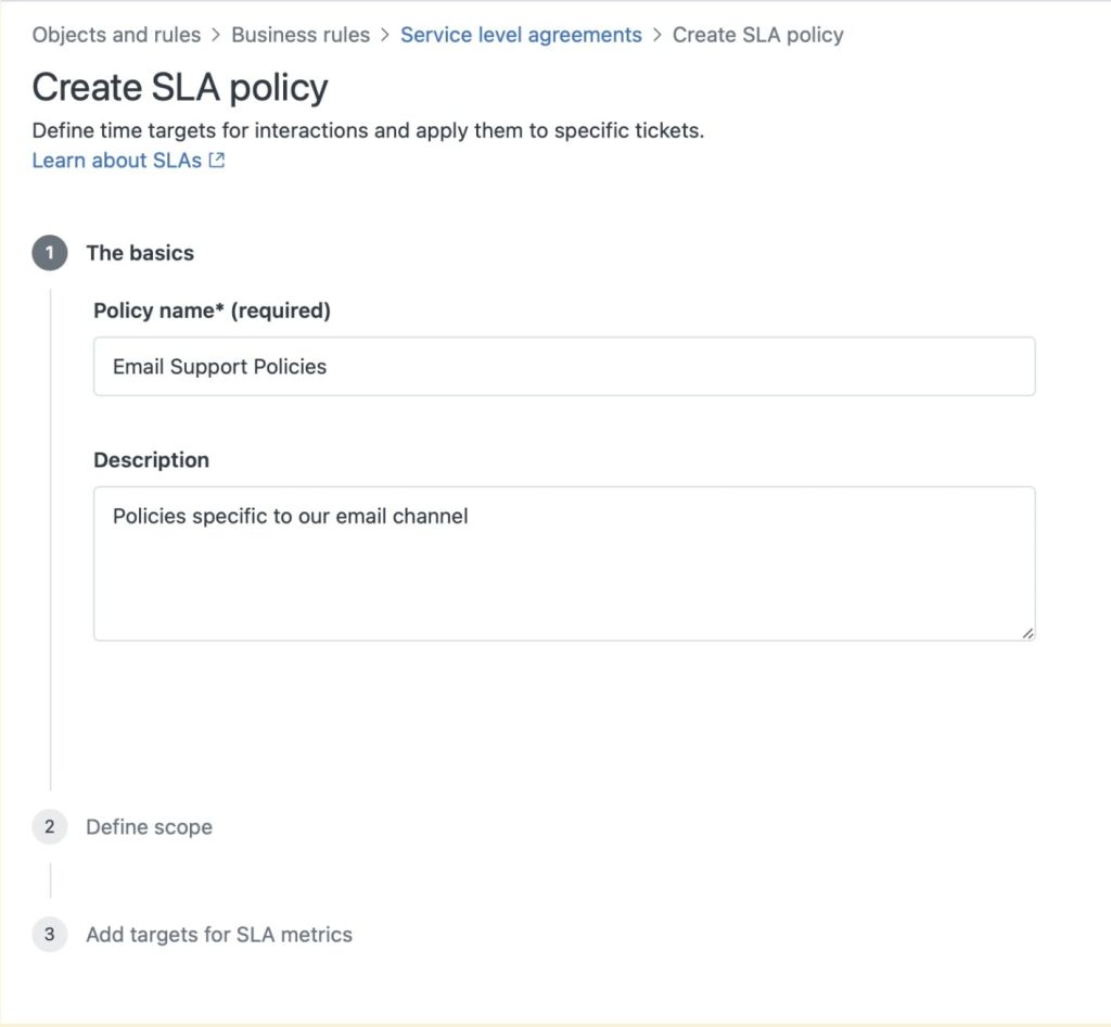 Create Zendesk SLA policies