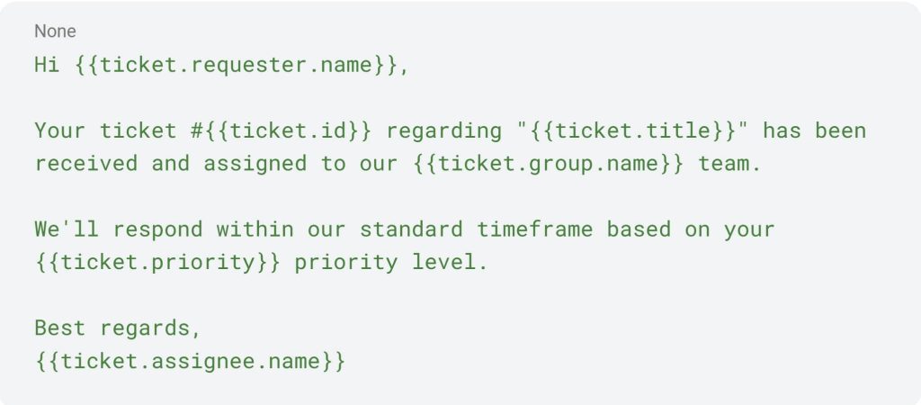 Email sample with placeholders